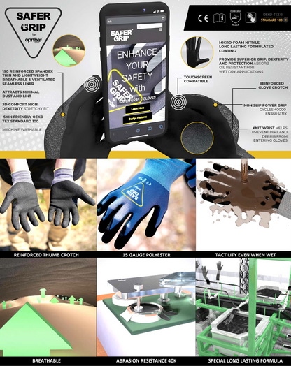 Warehouse Gloves - Nitrile Coated Gloves with Touchscreen - Safer Grip by OPNBAR™ (2-Pack)